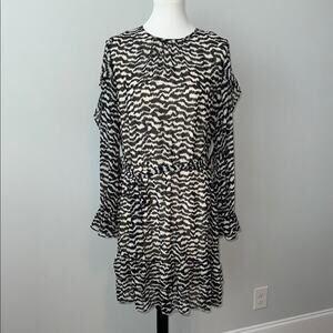 Who What Wear Black and White Zebra Pattern Long Sleeve Ruffle Dress Medium